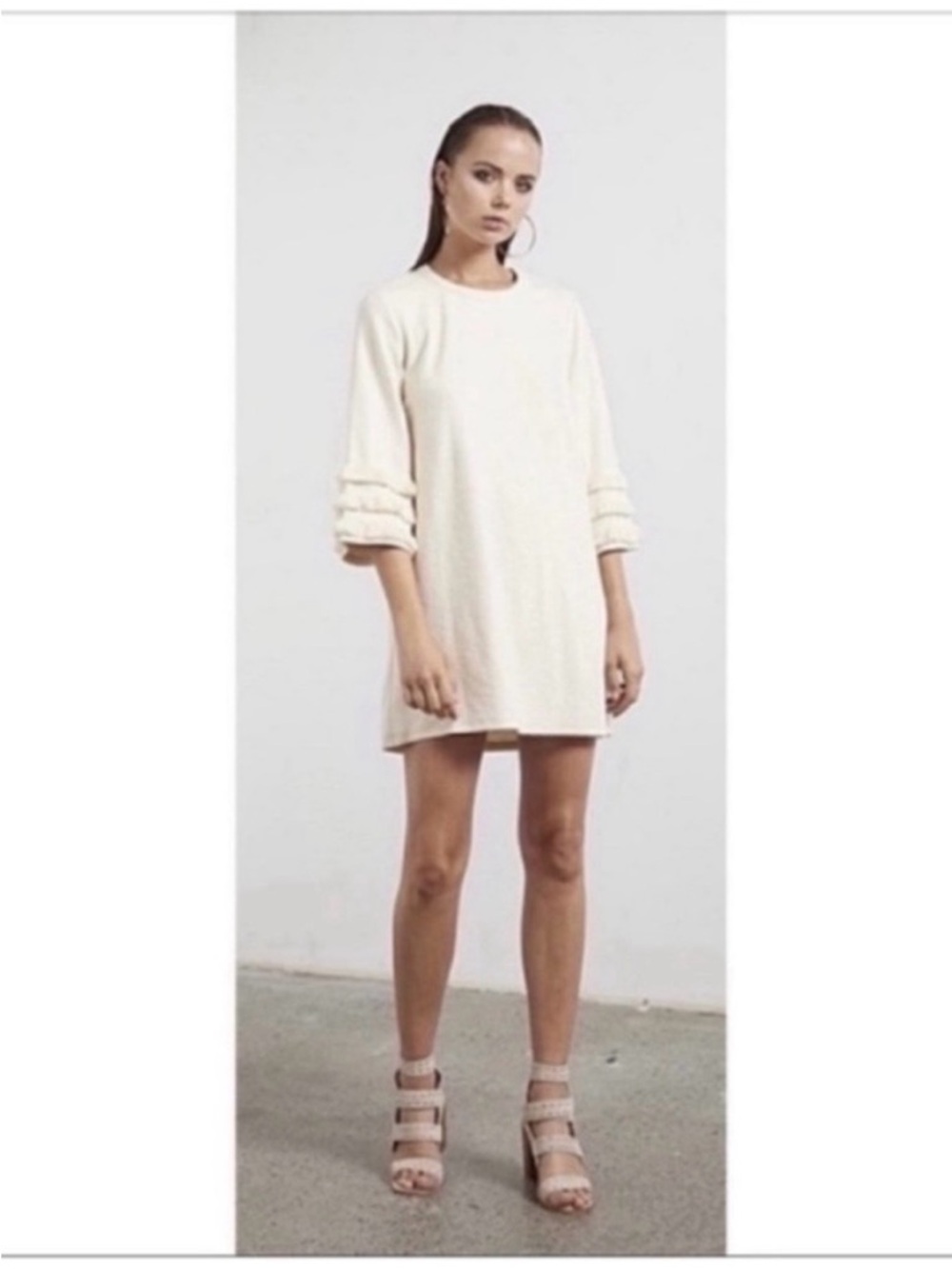 Shilla The Label dress cream ivory mini fringe cuffs textured